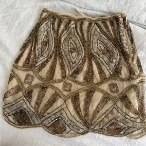 Free People Beaded Mini Skirt - Gold and Brown